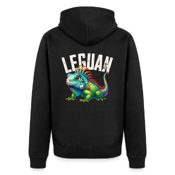 Leguan - Unisex Premium Bio Zip Hoodie - Schwarz - Hinten - Nico (187cm)