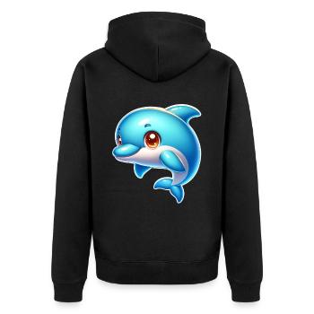 Delfin - Unisex Premium Bio Zip Hoodie - Schwarz - Hinten - Nico (187cm)