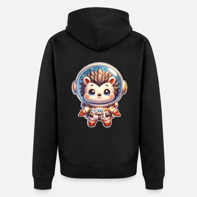 Igel Astronaut - Unisex Premium Bio Zip Hoodie - Schwarz