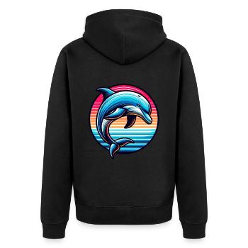 Delfin - Unisex Premium Bio Zip Hoodie - Schwarz - Hinten - Nico (187cm)