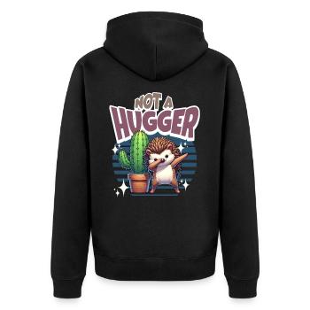 Not A Hugger Hedgehog Cactus - Unisex Premium Organic Zip Hoodie - black - Back - Nico (187cm)