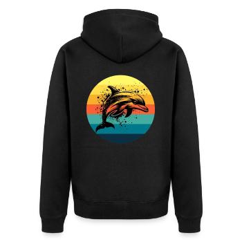 Delfin - Unisex Premium Bio Zip Hoodie - Schwarz - Hinten - Nico (187cm)