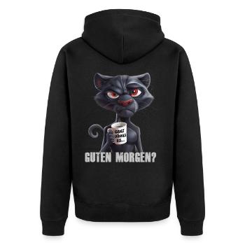Guten Morgen dünnes Eis schwarze Katze - Unisex Premium Bio Zip Hoodie - Schwarz - Hinten - Nico (187cm)