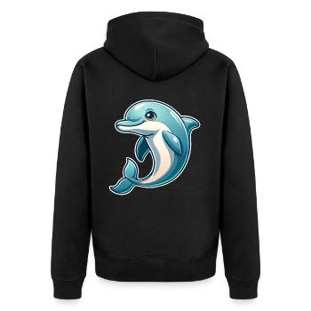 Delfin - Unisex Premium Bio Zip Hoodie - Schwarz - Hinten - Nico (187cm)