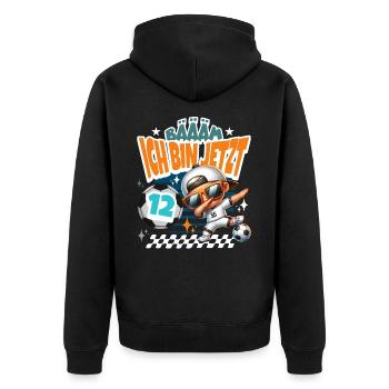 Fußball 12. Geburtstag Bääm Ich Bin Jetzt 12 - Unisex Premium Bio Zip Hoodie - Schwarz - Hinten - Nico (187cm)