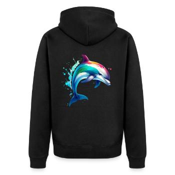 Delfin - Unisex Premium Bio Zip Hoodie - Schwarz - Hinten - Nico (187cm)