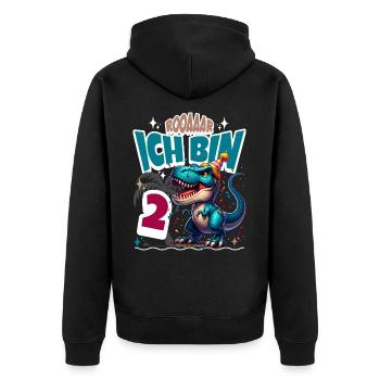 T Rex Dinosaurier 2. Geburtstag Kindergeburtstag - Unisex Premium Bio Zip Hoodie - Schwarz - Hinten - Nico (187cm)