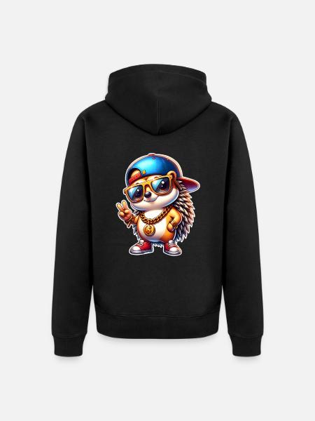 Hedgehog Cool Gold Chain - Unisex Premium Organic Zip Hoodie - black