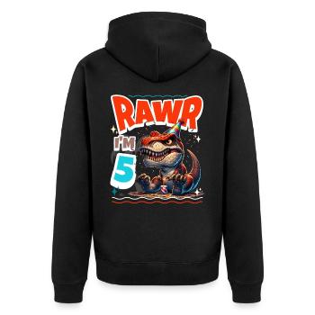 5. Geburtstag Rawr T Rex Dinosaurier - Unisex Premium Bio Zip Hoodie - Schwarz - Hinten - Nico (187cm)