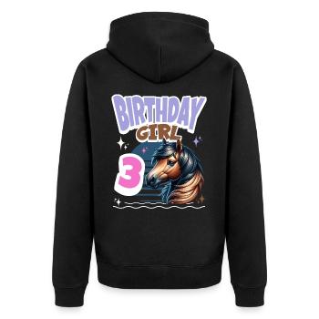 Pferd 3. Geburtstag Mädchen Kinder - Unisex Premium Bio Zip Hoodie - Schwarz - Hinten - Nico (187cm)