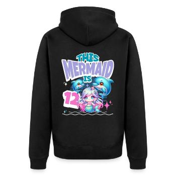 Meerjungfrau 12. Geburtstag Mädchen Kinder - Unisex Premium Bio Zip Hoodie - Schwarz - Hinten - Nico (187cm)