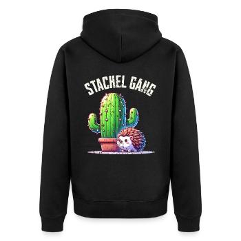 Stachel Gang Igel Kaktus - Unisex Premium Bio Zip Hoodie - Schwarz - Hinten - Nico (187cm)