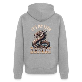 Dragon 13e anniversaire Dragon - Veste à capuche bio Premium Unisexe - gris chiné - Dos - Nico (187cm)