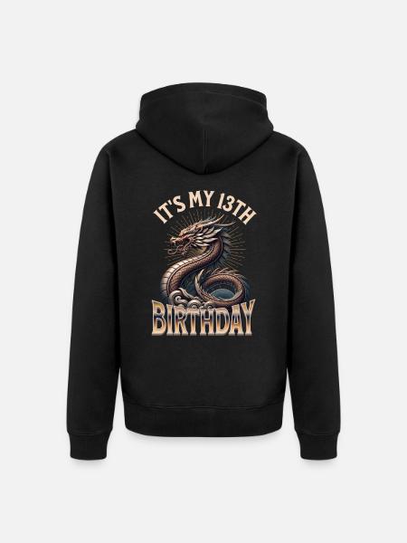Dragon 13th Birthday Dragon - Unisex Premium Organic Zip Hoodie - black