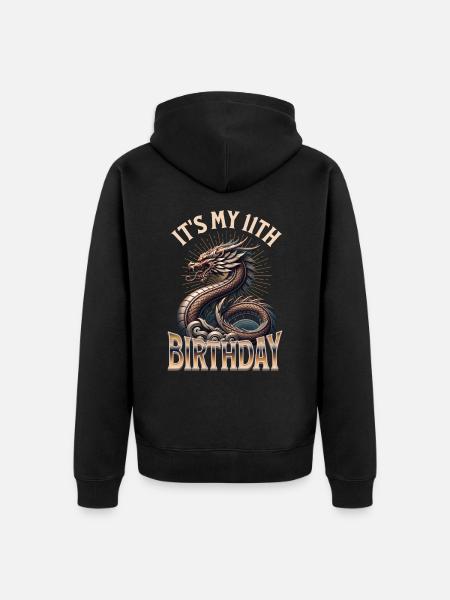 Dragon 11th Birthday Dragon - Unisex Premium Organic Zip Hoodie - black