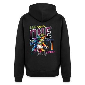 Filles de motocross 1er anniversaire - Veste à capuche bio Premium Unisexe - noir - Dos - Nico (187cm)