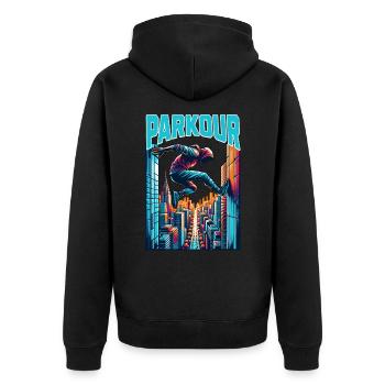 Parkour - Unisex Premium Bio Zip Hoodie - Schwarz - Hinten - Nico (187cm)