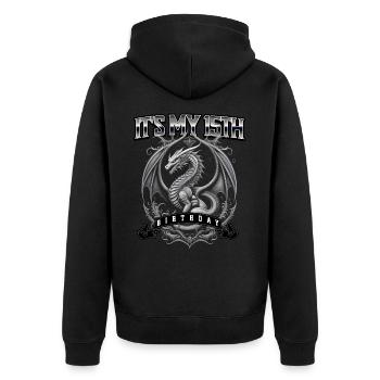 Dragon 15th Birthday Dragon - Unisex Premium Organic Zip Hoodie - black - Back - Nico (187cm)