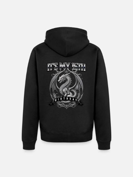 Dragon 15th Birthday Dragon - Unisex Premium Organic Zip Hoodie - black