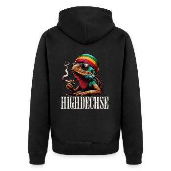 Highdechse Echsen Leguan Reptilien - Unisex Premium Bio Zip Hoodie - Schwarz - Hinten - Nico (187cm)