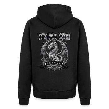 Dragon 12th Birthday Dragon - Unisex Premium Organic Zip Hoodie - black - Back - Nico (187cm)