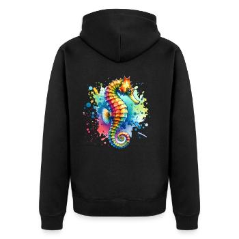 Seepferd Seepferdchen - Unisex Premium Bio Zip Hoodie - Schwarz - Hinten - Nico (187cm)
