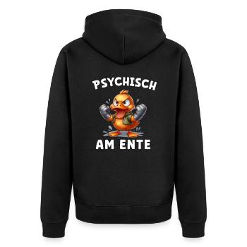 Psychisch am Ente - Ente will boxen - Unisex Premium Bio Zip Hoodie - Schwarz - Hinten - Nico (187cm)