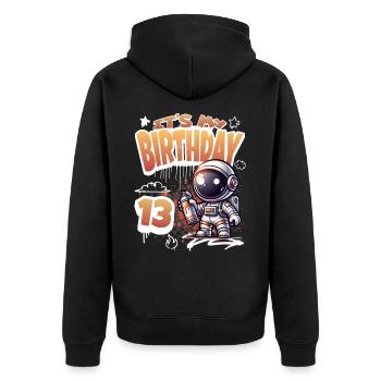 Graffiti astronaute 13e anniversaire - Veste à capuche bio Premium Unisexe - noir - Dos - Nico (187cm)