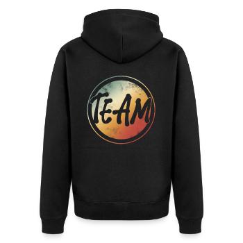 Team - Unisex Premium Bio Zip Hoodie - Schwarz - Hinten - Nico (187cm)