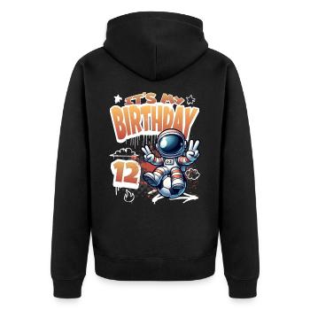 Football Astronaut 12th Birthday - Unisex Premium Organic Zip Hoodie - black - Back - Nico (187cm)