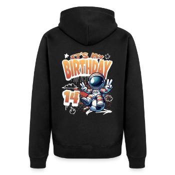 Football Astronaut 14th Birthday - Unisex Premium Organic Zip Hoodie - black - Back - Nico (187cm)