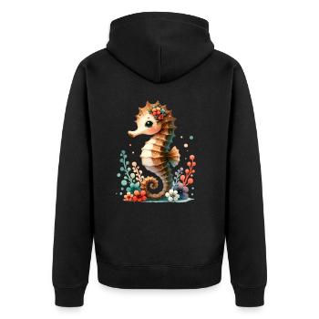 Seepferd Seepferdchen - Unisex Premium Bio Zip Hoodie - Schwarz - Hinten - Nico (187cm)