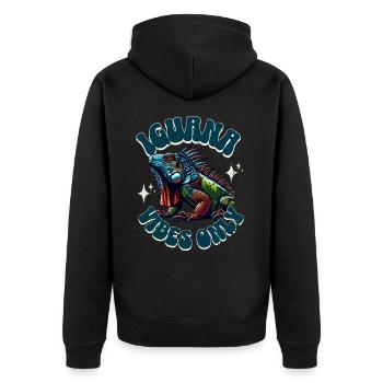 Leguan - Unisex Premium Bio Zip Hoodie - Schwarz - Hinten - Nico (187cm)