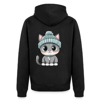 Cat Cute Cute Baby Kids Animal Cartoon - Unisex Premium Organic Zip Hoodie - black - Back - Nico (187cm)