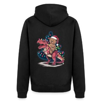 Teddybär reitet Dinosaurier an Weihnachten - Unisex Premium Bio Zip Hoodie - Schwarz - Hinten - Nico (187cm)