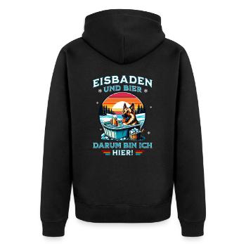 Eisbaden Schäferhund - Bier Eisbader Winterspaß - Unisex Premium Bio Zip Hoodie - Schwarz - Hinten - Nico (187cm)