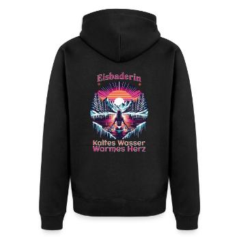 Eisbaderin - Kaltes Wasser - Warmes Herz Retro - Unisex Premium Bio Zip Hoodie - Schwarz - Hinten - Nico (187cm)