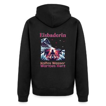 Eisbaderin - Kaltes Wasser Warmes Herz Eisbaden - Unisex Premium Bio Zip Hoodie - Schwarz - Hinten - Nico (187cm)