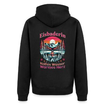 Eisbaderin - Kaltes Wasser Warmes Herz Eisbaden - Unisex Premium Bio Zip Hoodie - Schwarz - Hinten - Nico (187cm)