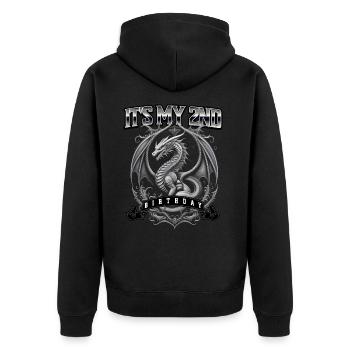 Dragon 2nd Birthday Dragon - Unisex Premium Organic Zip Hoodie - black - Back - Nico (187cm)