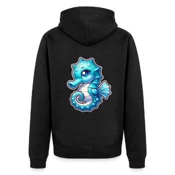 Seepferd Seepferdchen - Unisex Premium Bio Zip Hoodie - Schwarz - Hinten - Nico (187cm)