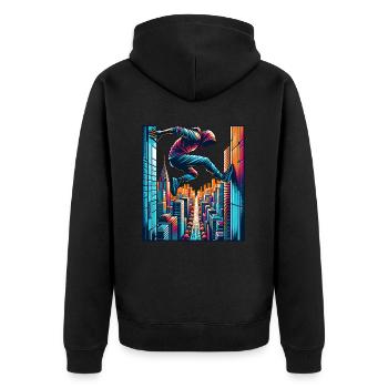 Parkour - Unisex Premium Bio Zip Hoodie - Schwarz - Hinten - Nico (187cm)