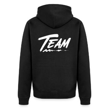 Team - Unisex Premium Bio Zip Hoodie - Schwarz - Hinten - Nico (187cm)