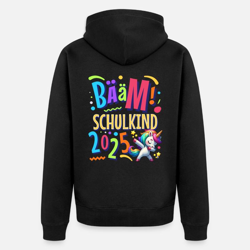 Bääm Schulkind 2025 Einhorn - Unisex Premium Bio Zip Hoodie - Schwarz
