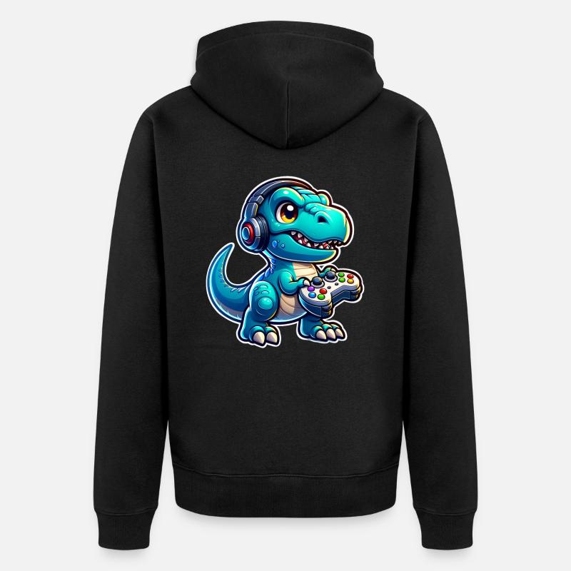 Gaming Dinosaurier T Rex - Unisex Premium Bio Zip Hoodie - Schwarz