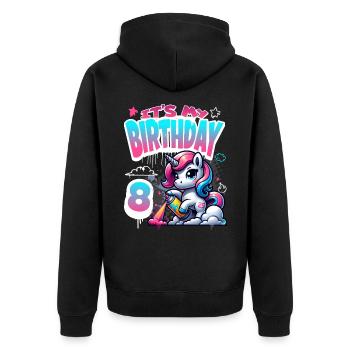 8ème anniversaire licorne graffiti fille - Veste à capuche bio Premium Unisexe - noir - Dos - Nico (187cm)