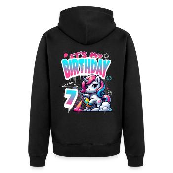 7ème anniversaire Licorne Graffiti Girl - Veste à capuche bio Premium Unisexe - noir - Dos - Nico (187cm)