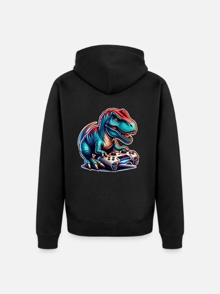 Gaming Dinosaur T Rex - Unisex Premium Organic Zip Hoodie - black