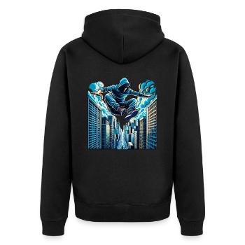 Parkour - Unisex Premium Bio Zip Hoodie - Schwarz - Hinten - Nico (187cm)