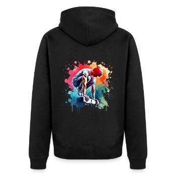 Parkour - Unisex Premium Bio Zip Hoodie - Schwarz - Hinten - Nico (187cm)